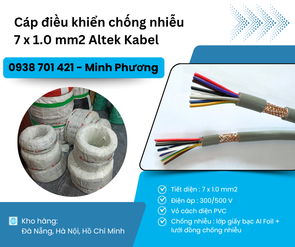 Cáp điều khiển có lưới chống nhiễu 7x1.0mm2 giao ngay Hồ Chí Minh, Bình Dương